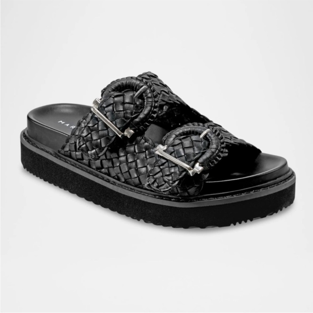 NWT Marc Fisher Black Woven Buckle Sandals